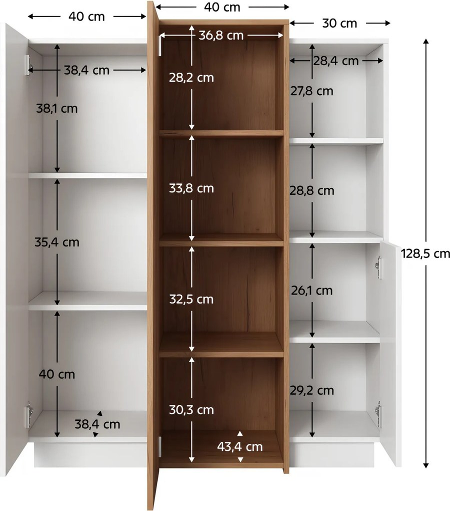 Comodă 3D, alb / stejar craft auriu, TRIO