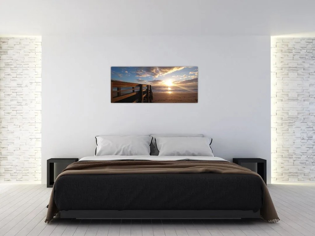 Tablou cu dig, plajă și mare (120x50 cm)