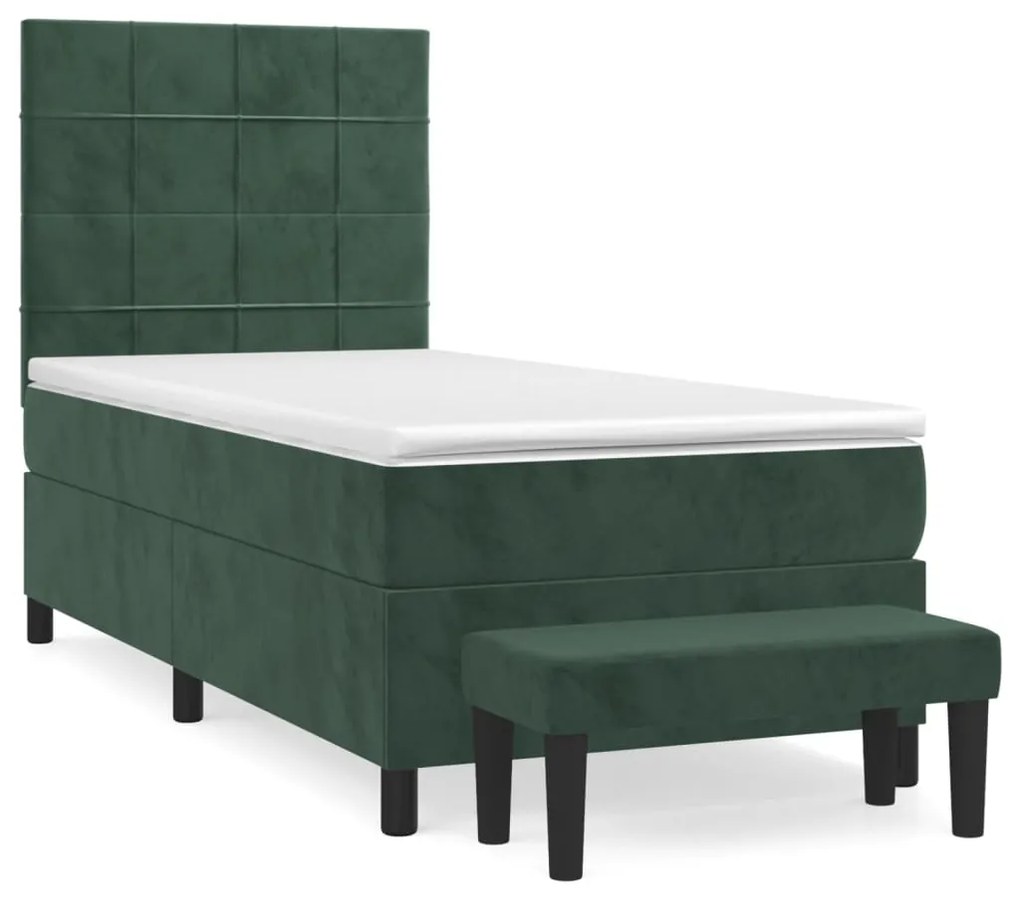 3137818 vidaXL Pat box spring cu saltea, verde închis, 90x190 cm, catifea