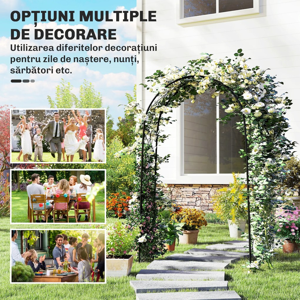 Outsunny Arcadă de Grădină Arcadă de Trandafiri Stil Fier Forjat dim. 125L x 37l x 230H cm oţel epoxid Negru pentru plante căţărătoare | Aosom Romania