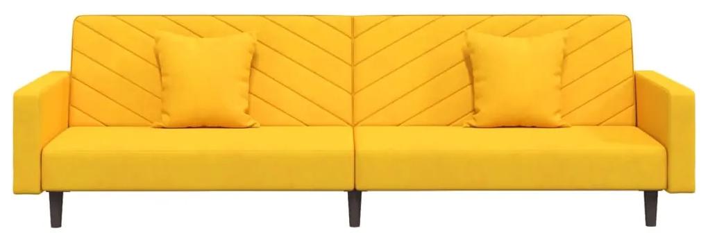 Canapea extensibila 2 locuri, 2 pernetaburet, galben, catifea Galben, Cu scaunel pentru picioare