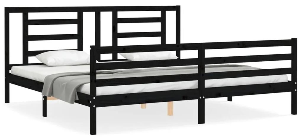 3194725 vidaXL Cadru pat cu tăblie 200x200 cm, negru, lemn masiv