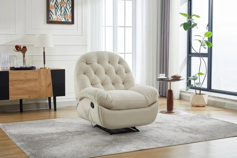Fotoliu Recliner, suport picioare extensibil, Piele Ecologica, Ivory