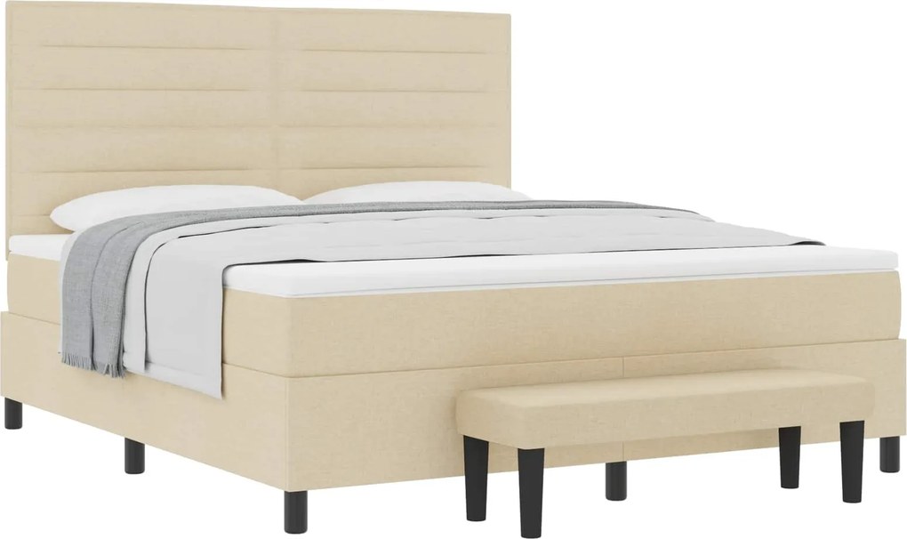vidaXL Pat cu arcuri cu saltea cu headboard Crem 180 x 200 cm țesătură