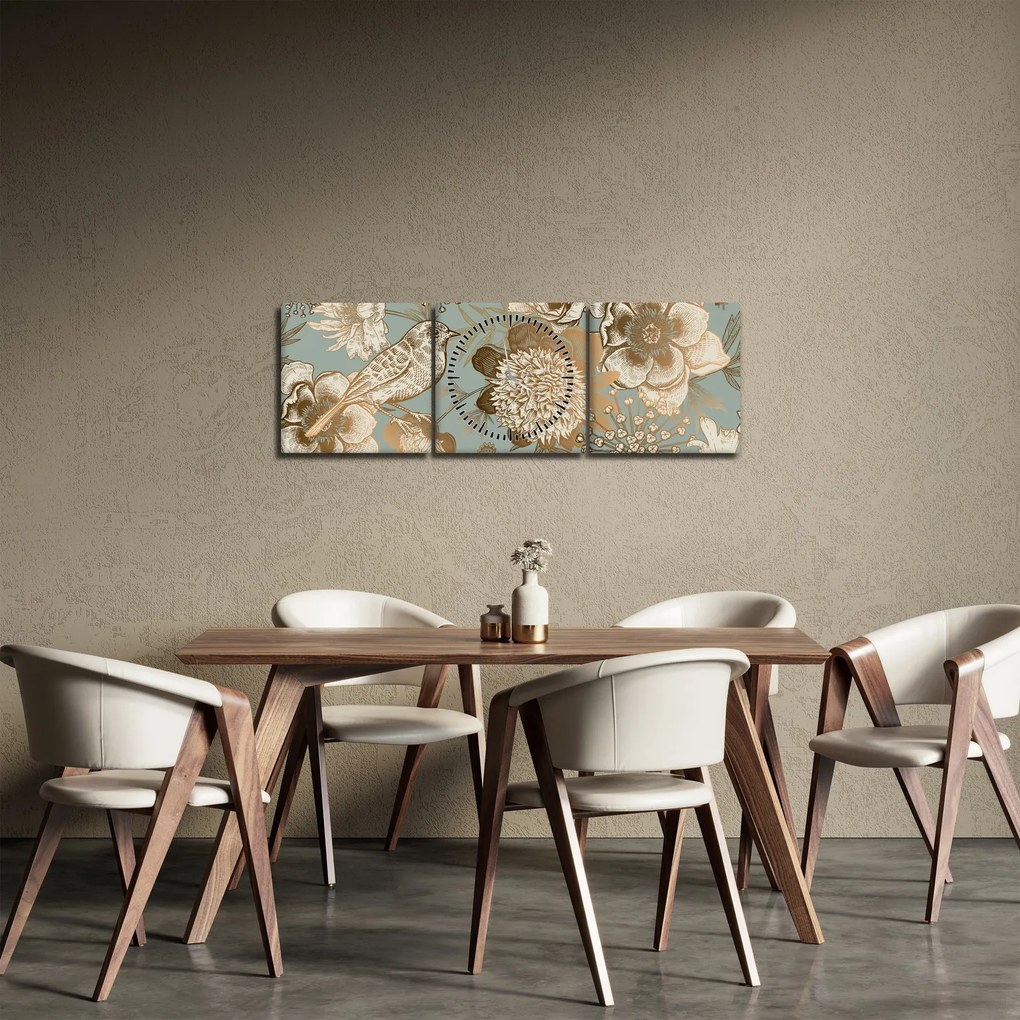 Tablou - Grădină cu o pasăre (cu ceas) (90x30 cm)