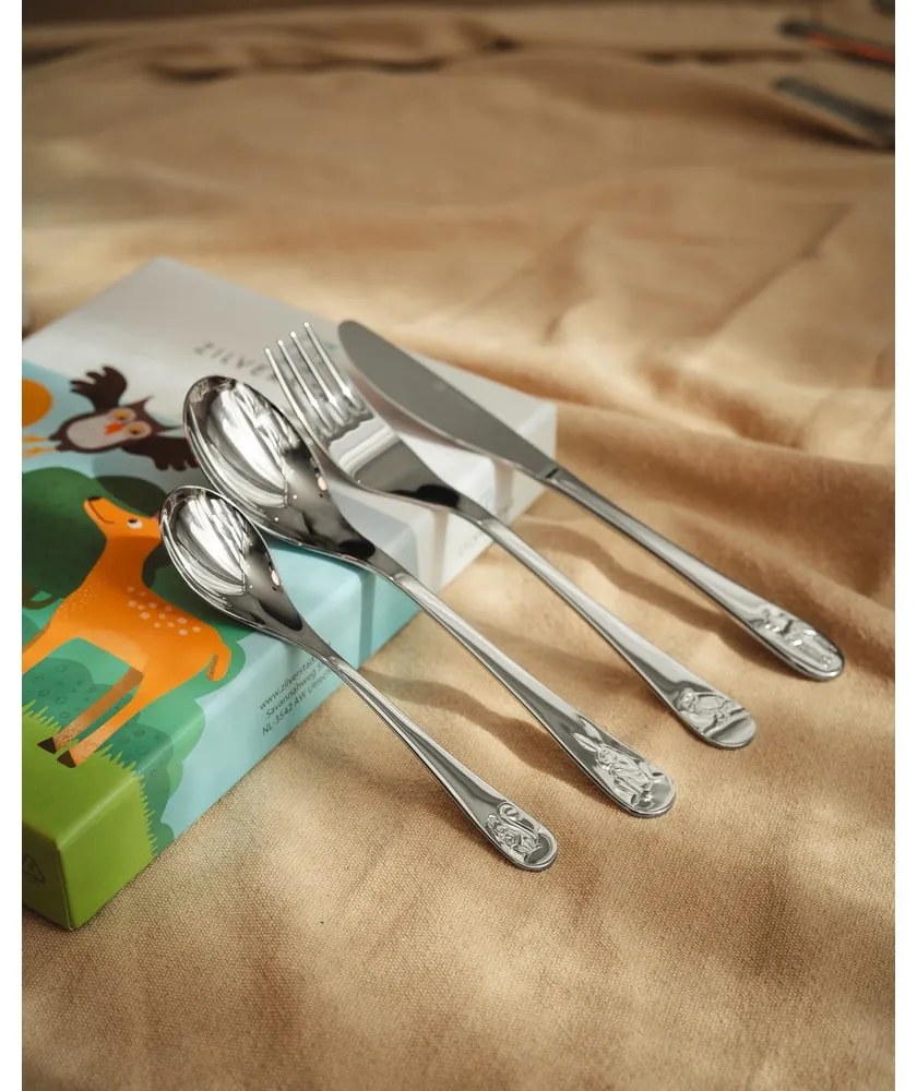 Tacâmuri argintii din oțel inoxidabil pentru copii 4 buc. Forest Animals – Zilverstad