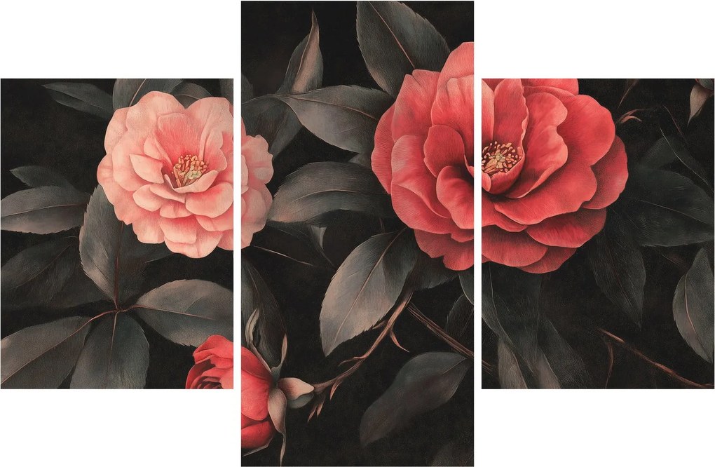 Tablou - Flori roșii pe fundal întunecat (90x60 cm)