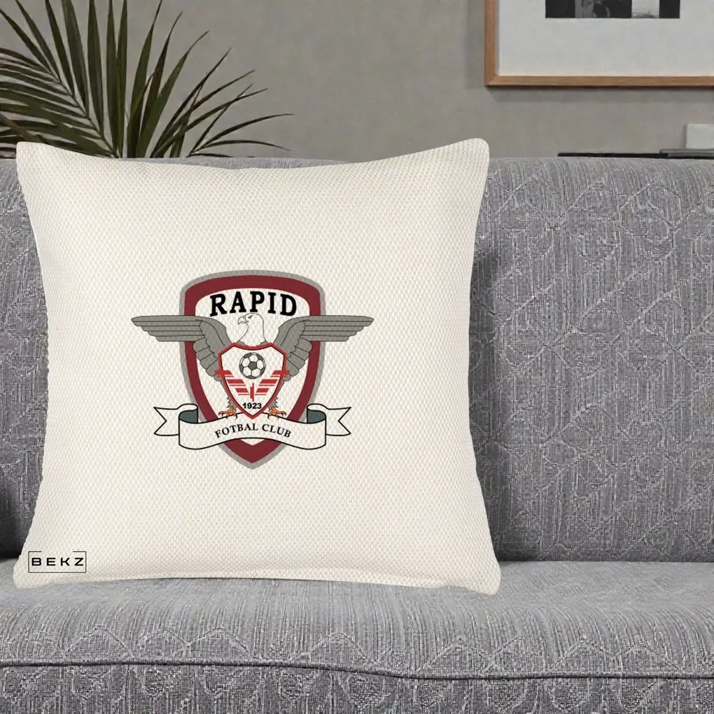 Perna Personalizata Rapid Fotbal Club 1923, 40x40 cm, Crem Reliefat, Husa Detasabila, Perna Inclusa, BEKZ®