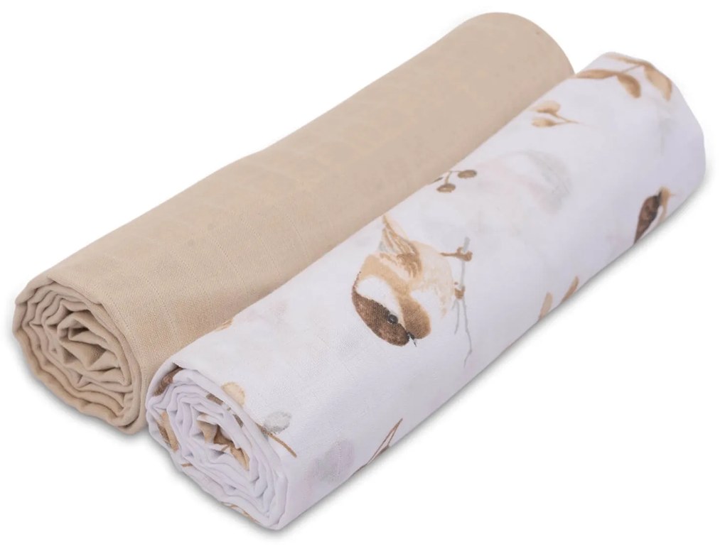 Set 2 paturici muselina 110x110 cm Kidizi Birdy, 100% bumbac