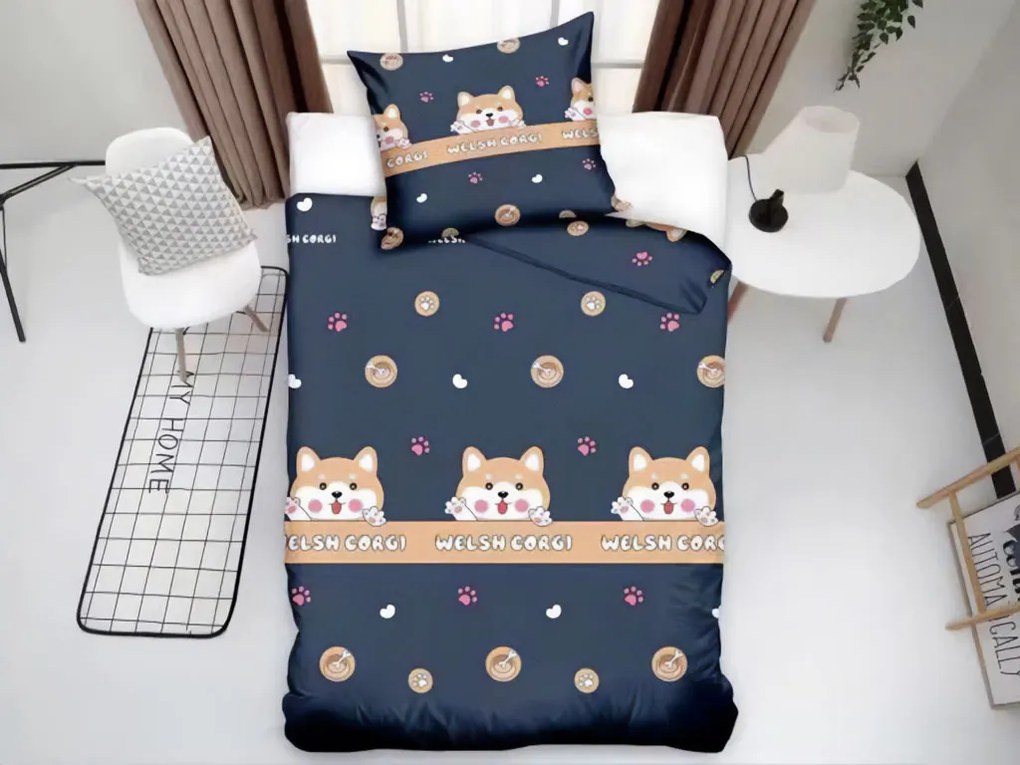 Lenjerie de pat pentru copii Culoare gri inchis, WELSCH CORGI