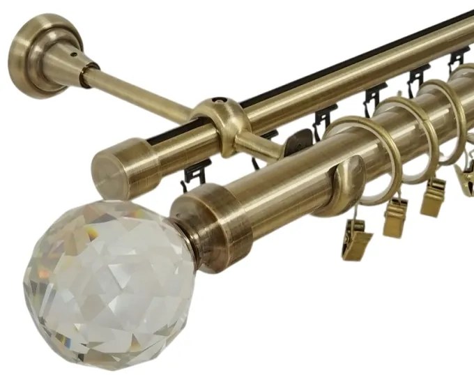 Galerie dubla kula crystal, teava neteda si profil,grosime 25 si 19mm, aur antic (Alege marime: 320 cm)