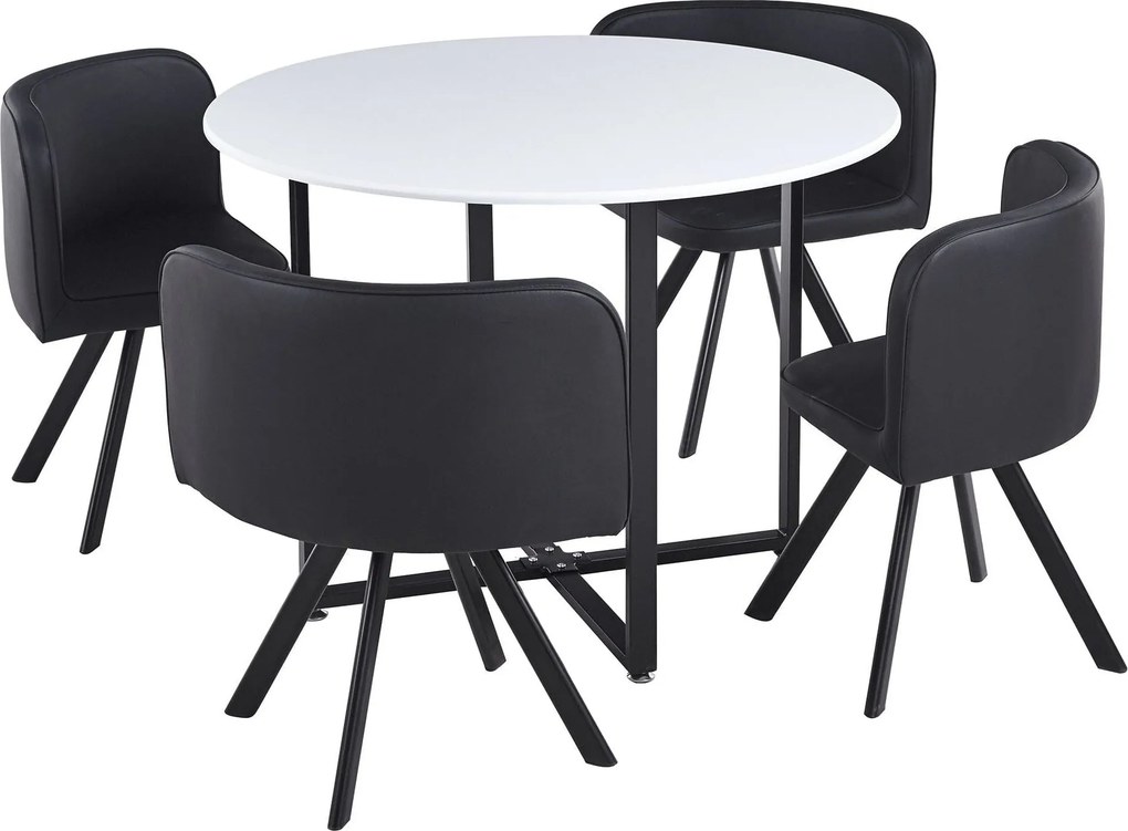 Set masa cu 4 scaune BEVAN NEW, negru/alb
