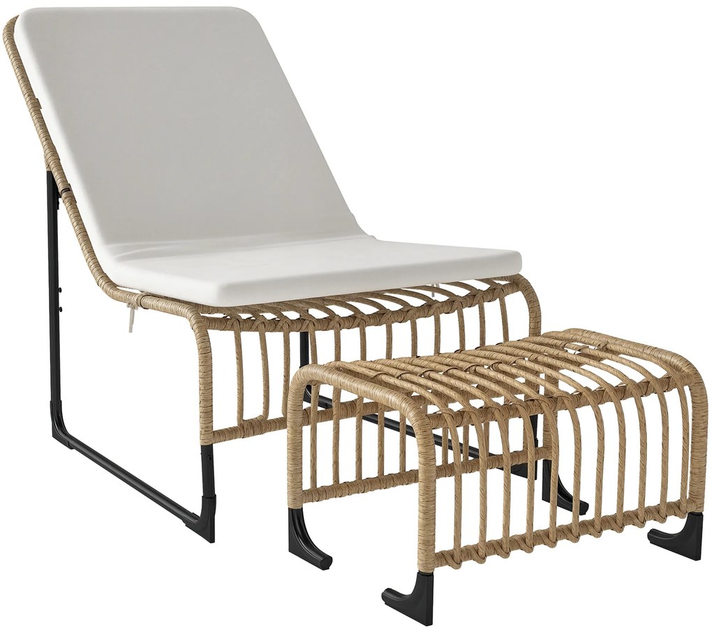 Outsunny Fotoliu de relaxare din ratan cu Fußhocker rezistent la UV, fotoliu de grădină cu perne Bänder 65 x 93 x 80 cm, lemn natural | Aosom Romania