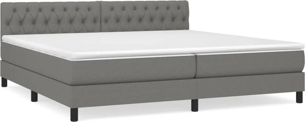 vidaXL Pat box spring cu saltea, gri închis, 200x200 cm, textil