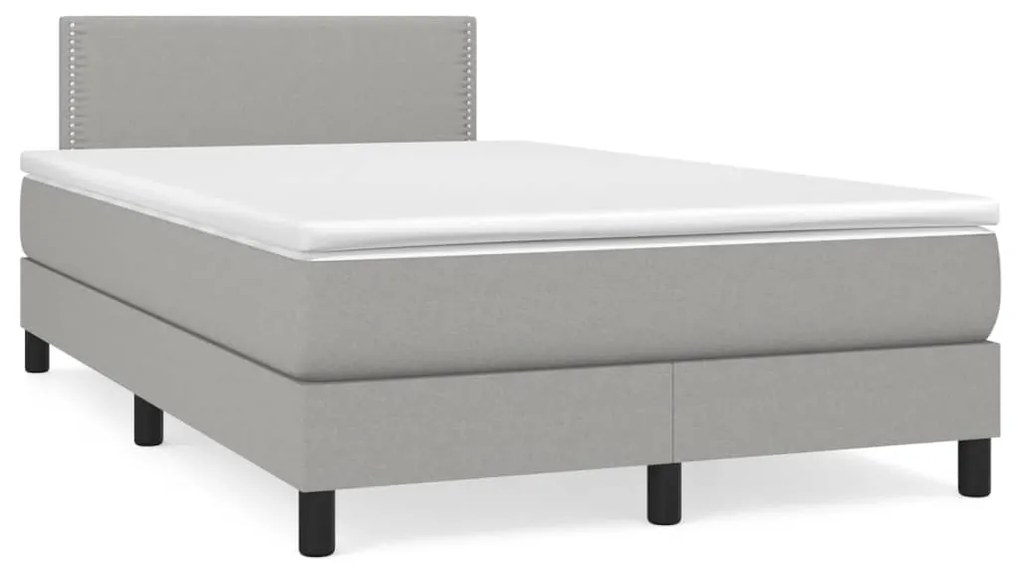 vidaXL Pat cu arcuri, saltea și LED, gri deschis, 120x190 cm, textil