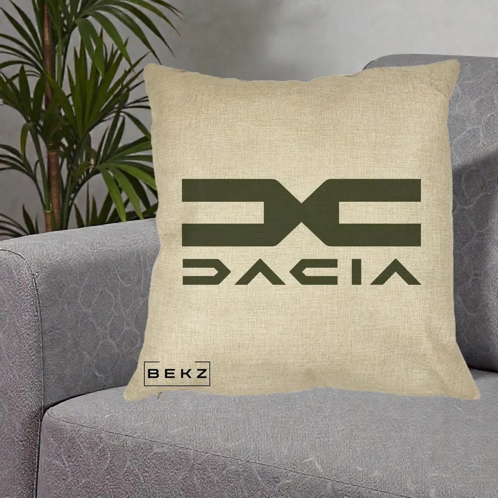 Perna Personalizata cu emblema Dacia, 40x40 cm, Crem, Husa Detasabila, Perna Inclusa, BEKZ®
