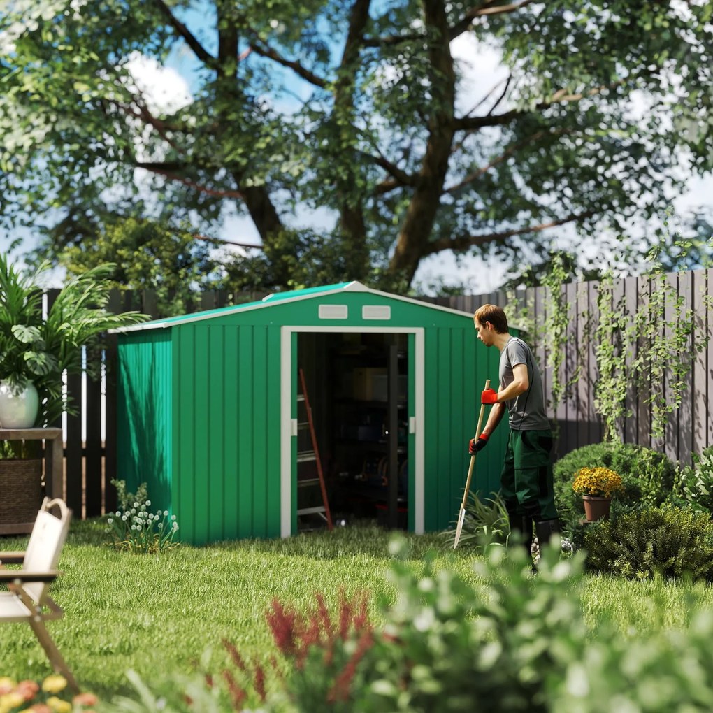 Casuta Pentru Unelte de Gradina Outsunny, Lamiera si Fier Verde 277x191x192cm | Aosom Romania