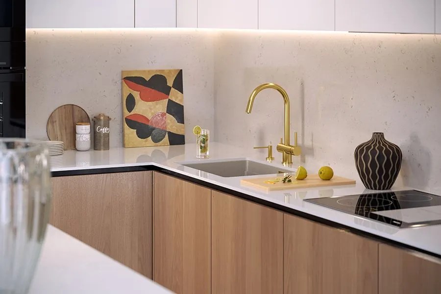 Baterie de bucatarie REA Caren auriu periat