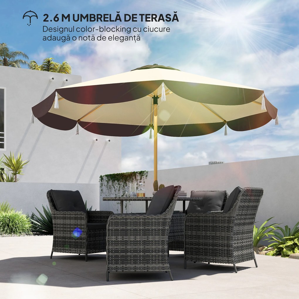 Outsunny Umbrelă de Soare cu UPF 50+ și 8 spițe, Φ2,66x2,34 m, Bej | Aosom Romania