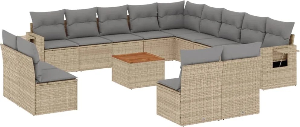 vidaXL Set canapele de grădină, 14 piese, cu perne, bej, poliratan