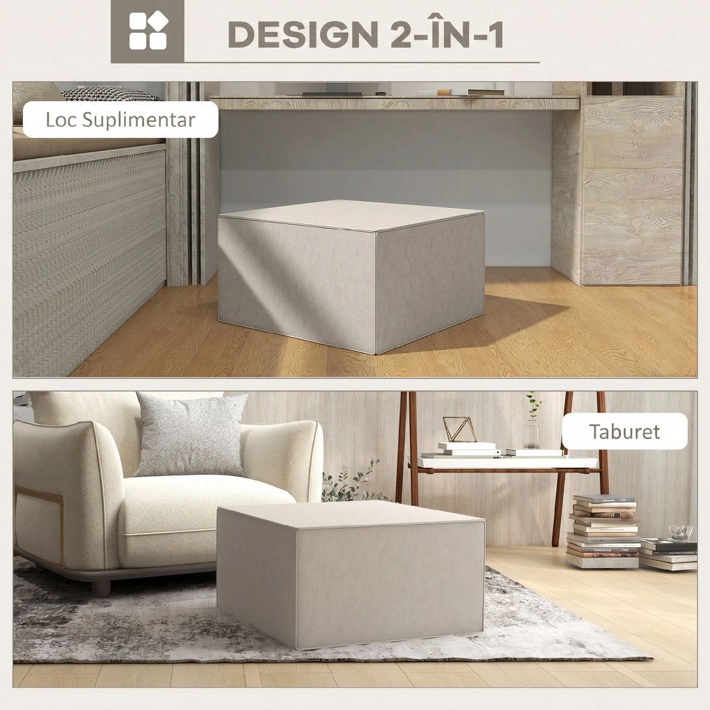 HOMCOM Taburet pentru Picioare 2 în 1 cu Hușă Detașabilă, Suport pentru Picioare, 75x75x41 cm, Bej | Aosom Romania