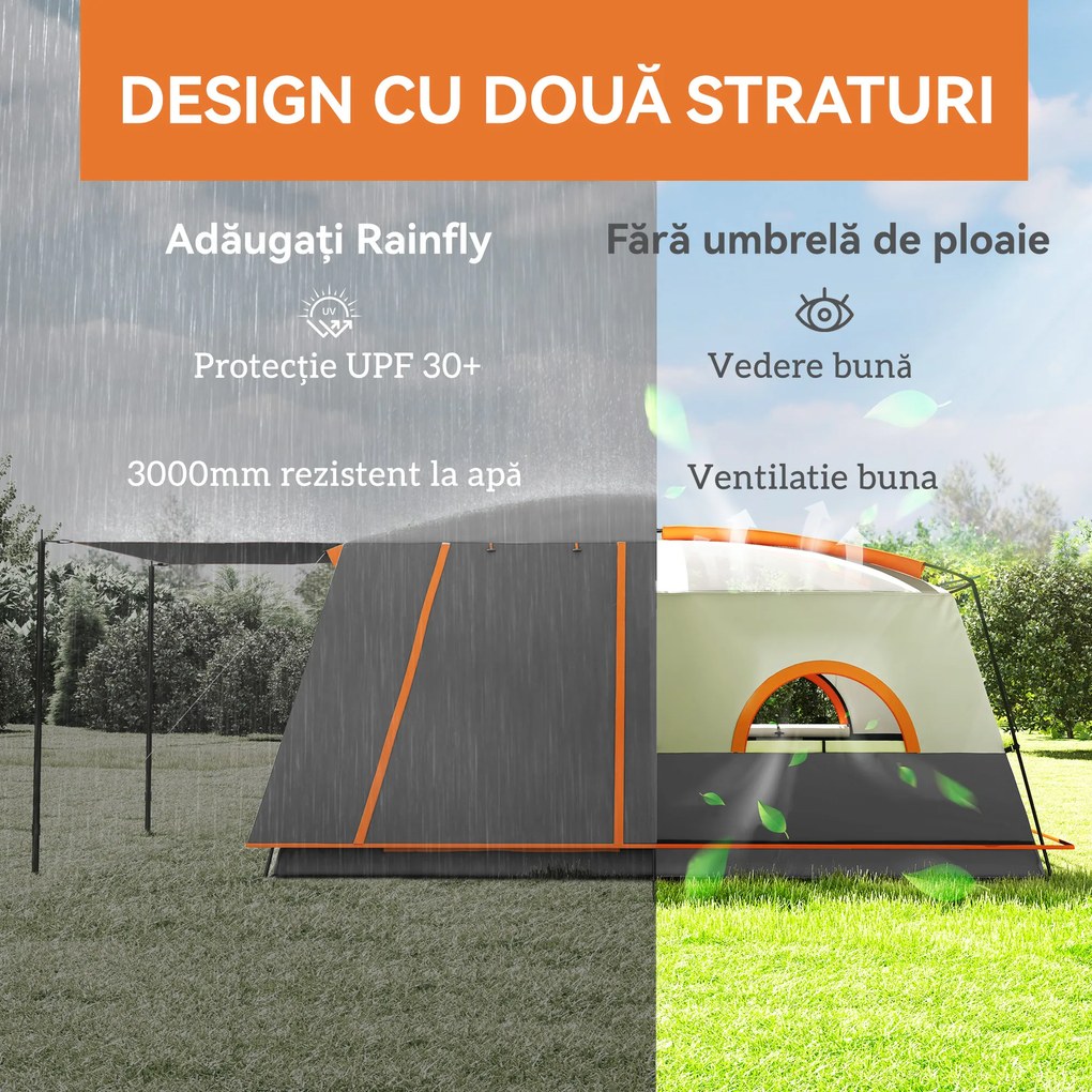 Outsunny Cort de Camping pentru 4-6 Persoane cu 2 Camere, Verandă și Geantă de Transport, 430x305x195 cm, Gri | Aosom Romania