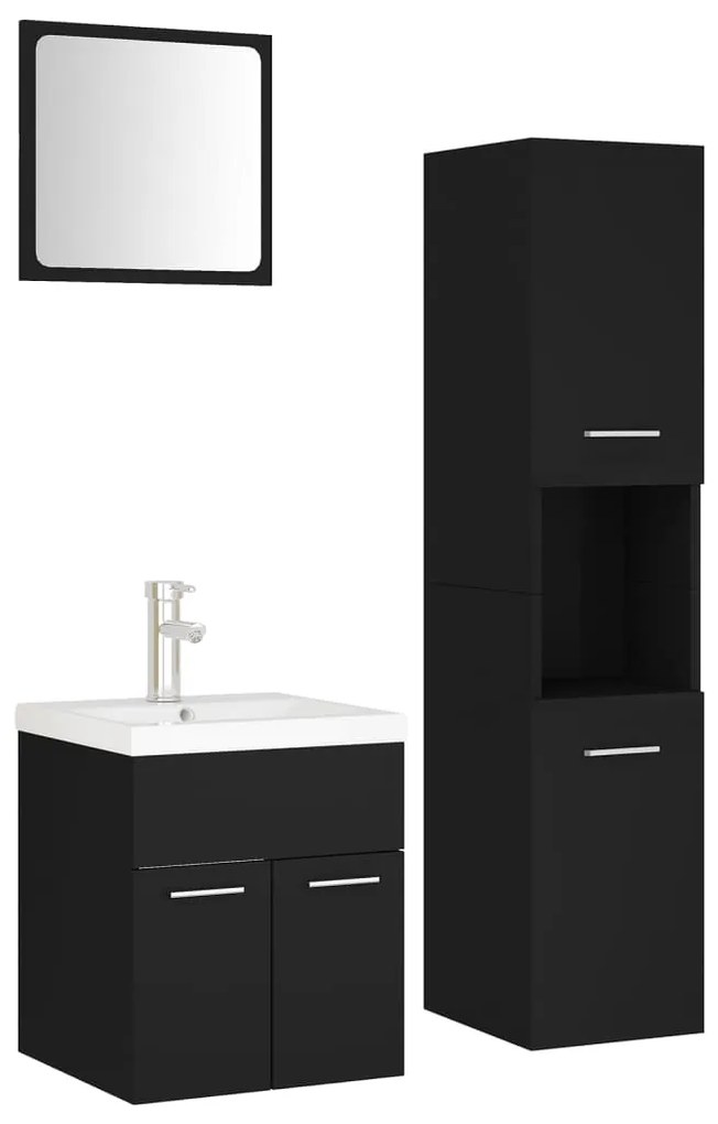 3071397 vidaXL Set mobilier de baie, negru, lemn prelucrat