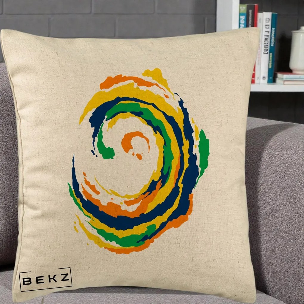 Perna Decorativa Vortex Abstract Colorat, 40x40 cm, Bej, Husa Detasabila, Perna Inclusa, BEKZ®