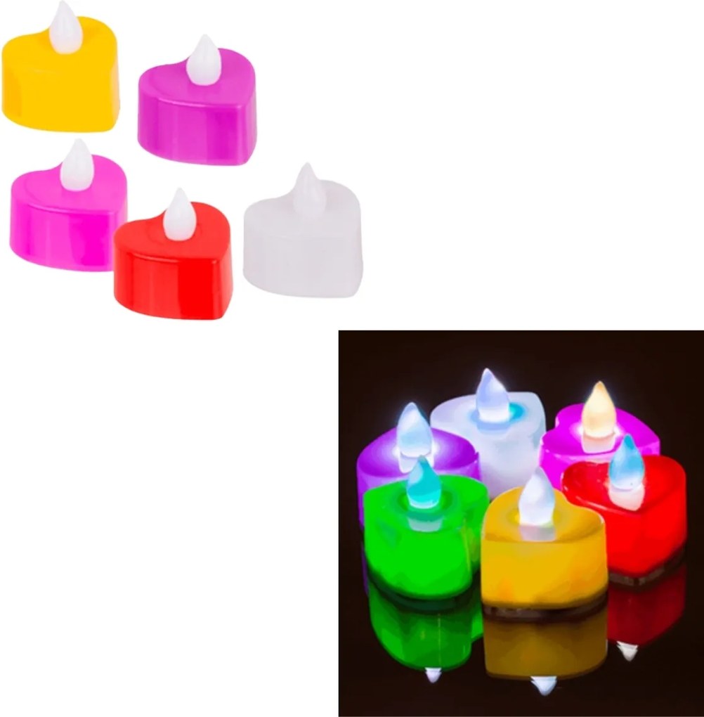 Lumanari LED tip lumanare de ceai in forma de inima HEARTS, set 6 bucati