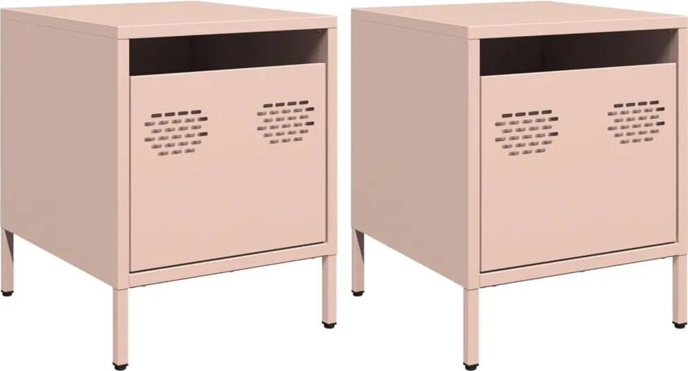 vidaXL Noptiere, 2 buc., roz, 35x39x43,5 cm, oțel