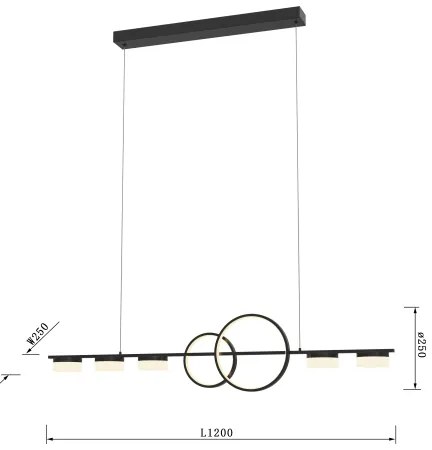 Lustră LED dimabilă pe cablu Wofi 7030-702 MESSINA LED/57W/230V negru