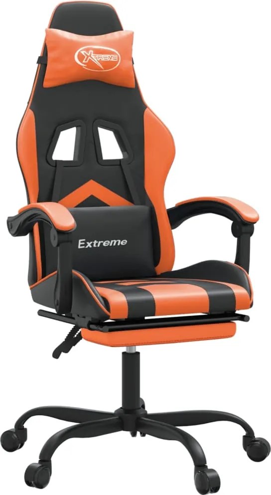 vidaXL Scaun de gaming pivotant/suport picioare negru/oranj piele eco