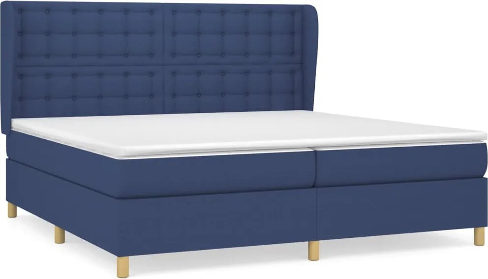 vidaXL Pat box spring cu saltea, albastru, 200x200 cm, textil
