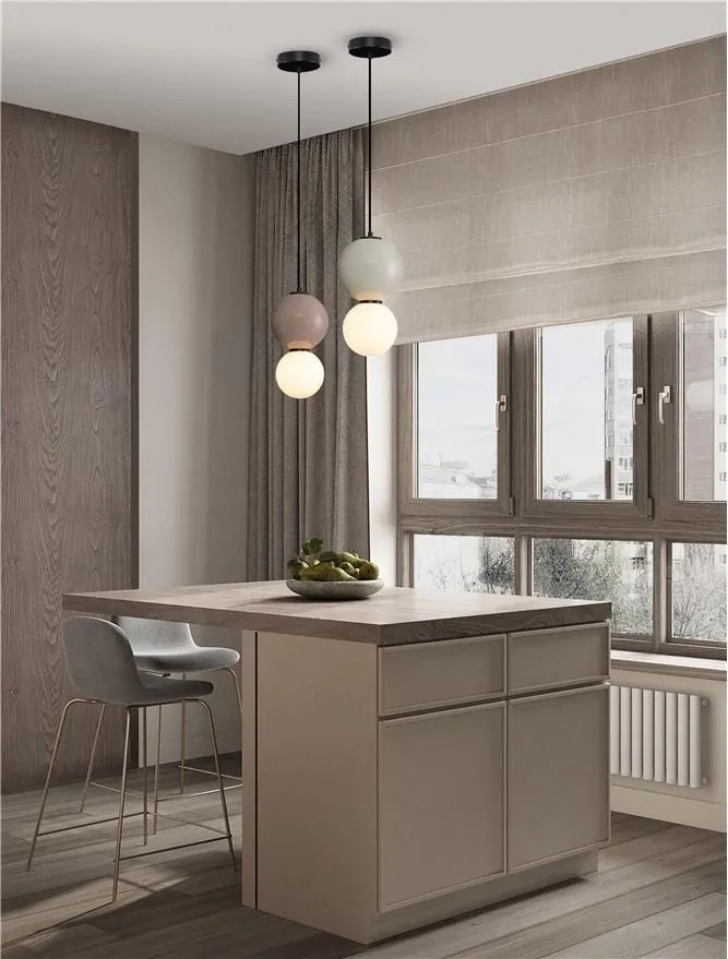 Pendul LED decorativ portelan mocha, sticla alb, NOESIS