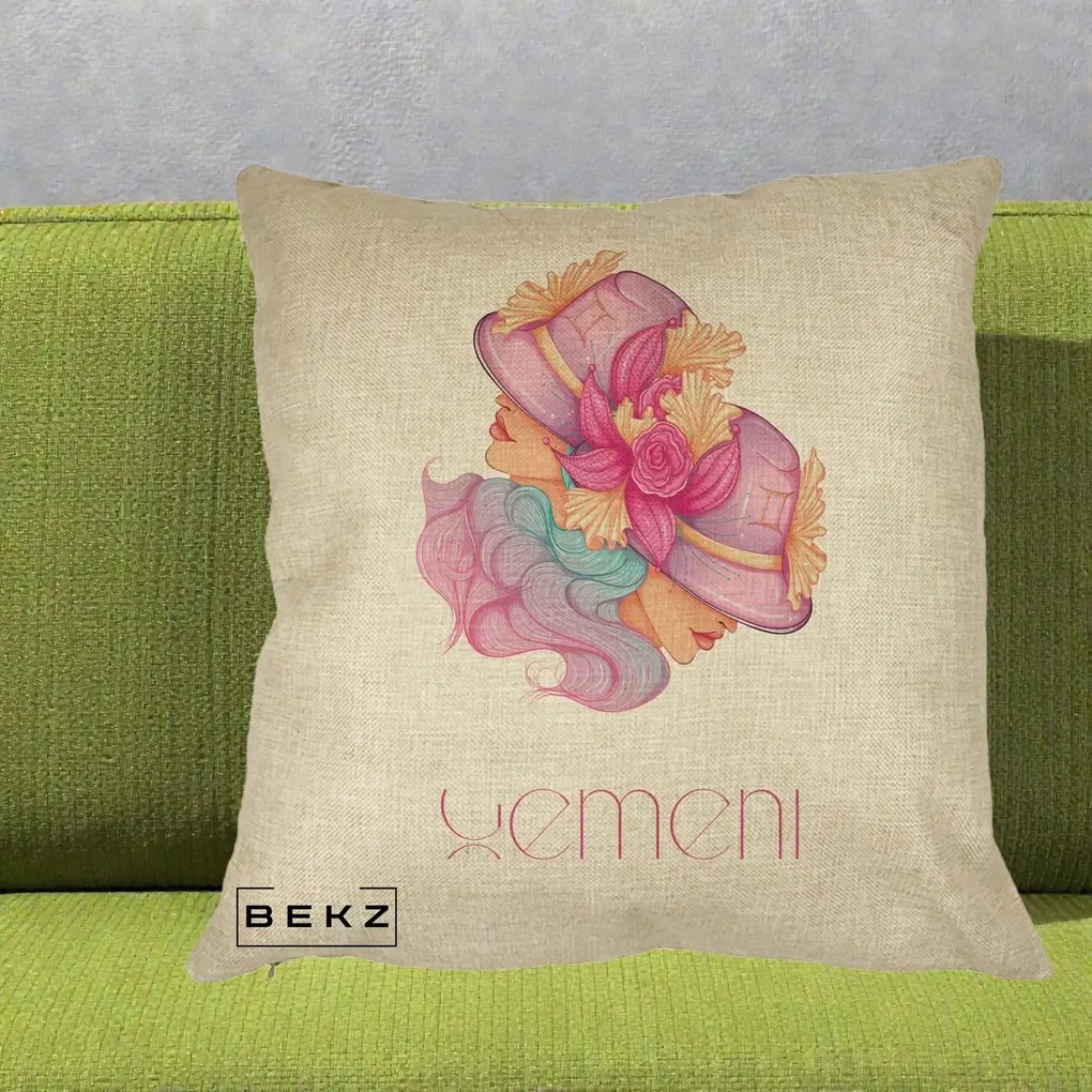 Perna Personalizata Zodie Gemeni, 40x40 cm, Crem, Husa Detasabila, Perna Inclusa, BEKZ®
