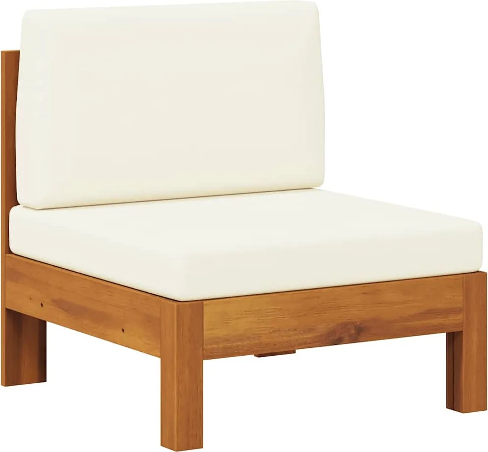 vidaXL Canapea de mijloc cu perne alb crem, lemn masiv de acacia