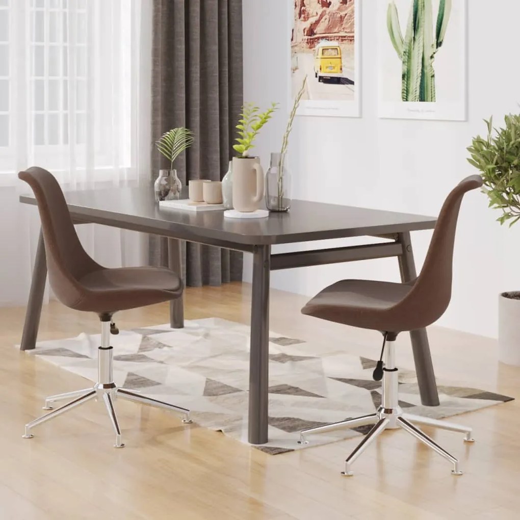 vidaXL Scaune de bucătărie pivotante, 2 buc., maro, material textil