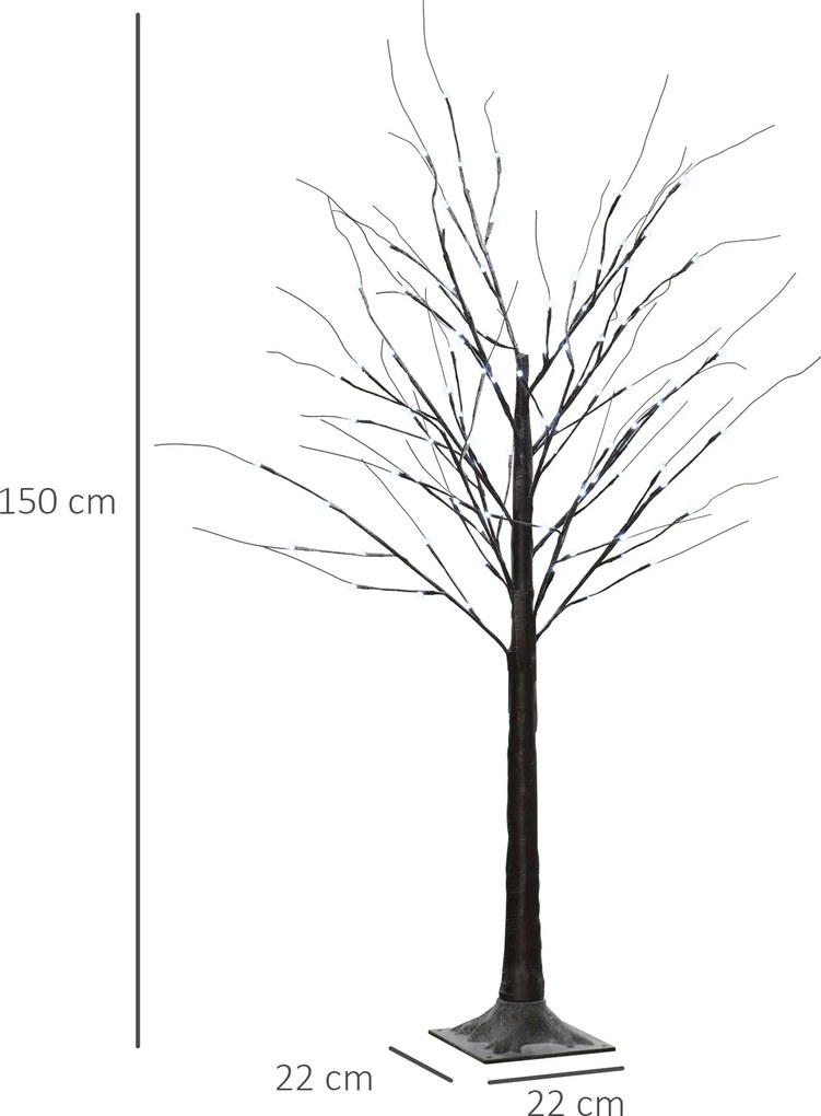 HOMCOM Brad de Crăciun Luminos Tip Mesteacăn, 150 cm, 96 Led-uri, Bază Lată, pentru Interior și Exterior, Maro | Aosom Romania