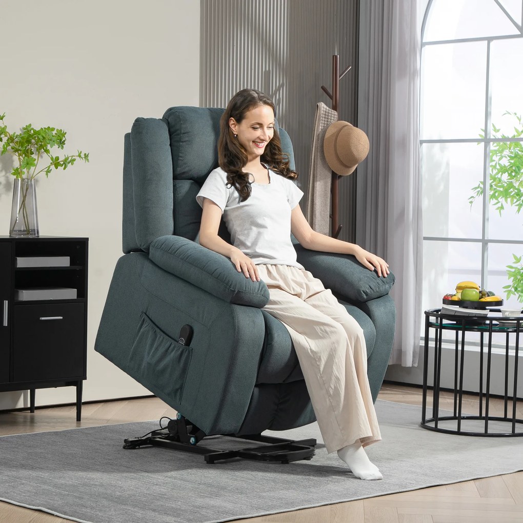 HOMCOM Fotoliu cu ajutor la ridicare din material textil moale, Fotoliu recliner cu telecomandă și buzunare laterale, Gri | Aosom Romania