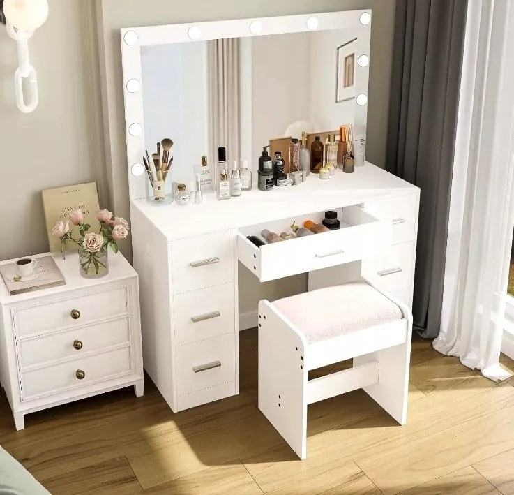 Masă de toaletă mare albă cu iluminare 80 x 40 x 110cm