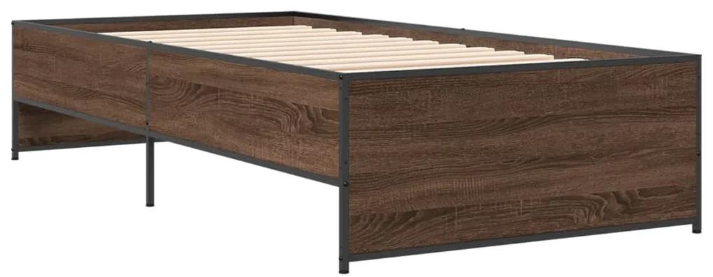 845255 vidaXL Cadru de pat, stejar maro, 75x190 cm, lemn prelucrat și metal