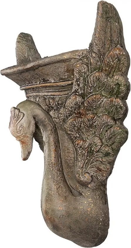 Jardinieră decorativă cu motiv lebădă, din ceramica, maro, stil baroc, 30x15x43 cm