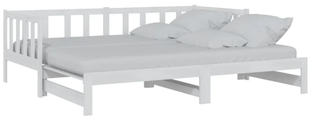 806961 vidaXL Pat extensibil de zi, alb, 2x(90x200) cm, lemn masiv de pin