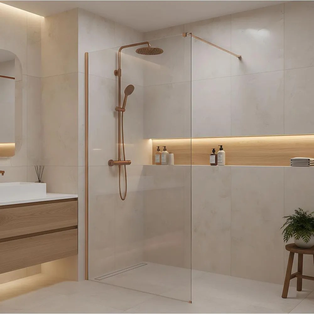 Paravan de dus Rea Flexi Transparent 100 cm cupru periat