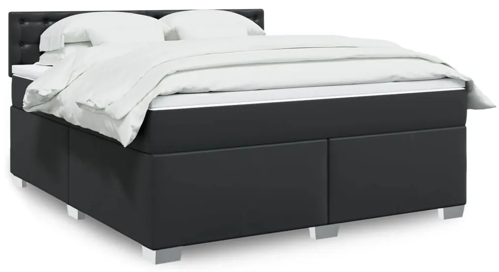 vidaXL Pat box spring cu saltea, negru, 180x200 cm, piele ecologică