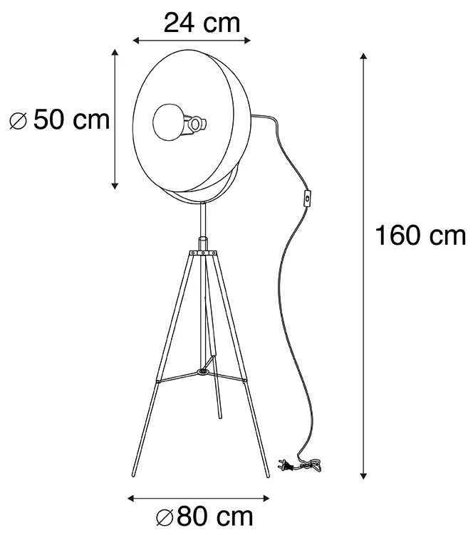 Lampă de podea inteligentă industrială neagră cu trepied incluzând WiFi A60 - Magna 50 Eglip
