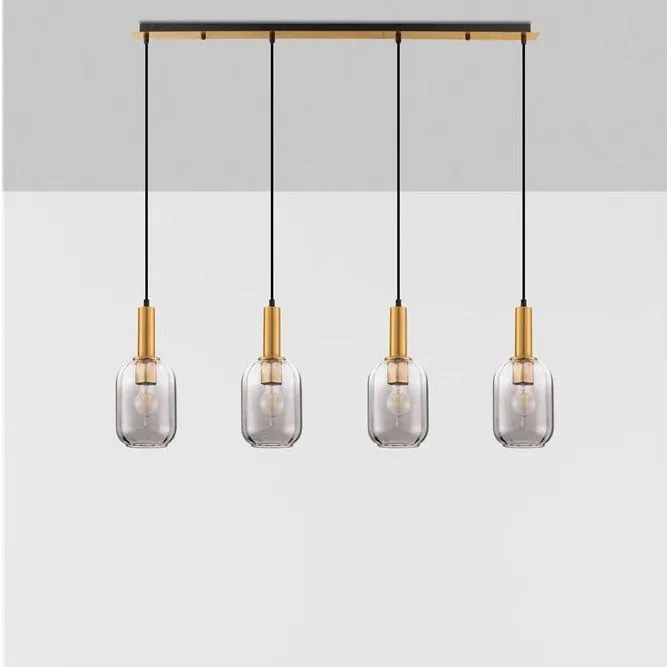 Lustra cu 4 pendule, Metal, Auriu, Sticla, Fumurie, MAHO