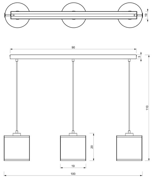 Lustră pe cablu KAGA 3xE27/60W/230V neagră/aurie