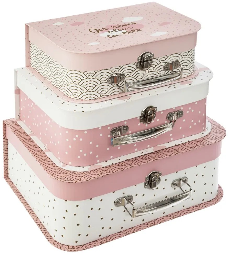Set 3 cutii decorative din carton, Roz