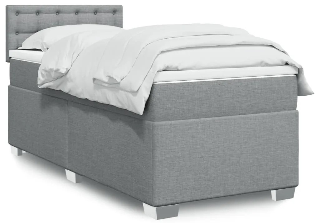 vidaXL Pat box spring cu saltea, gri deschis, 90x200 cm, textil